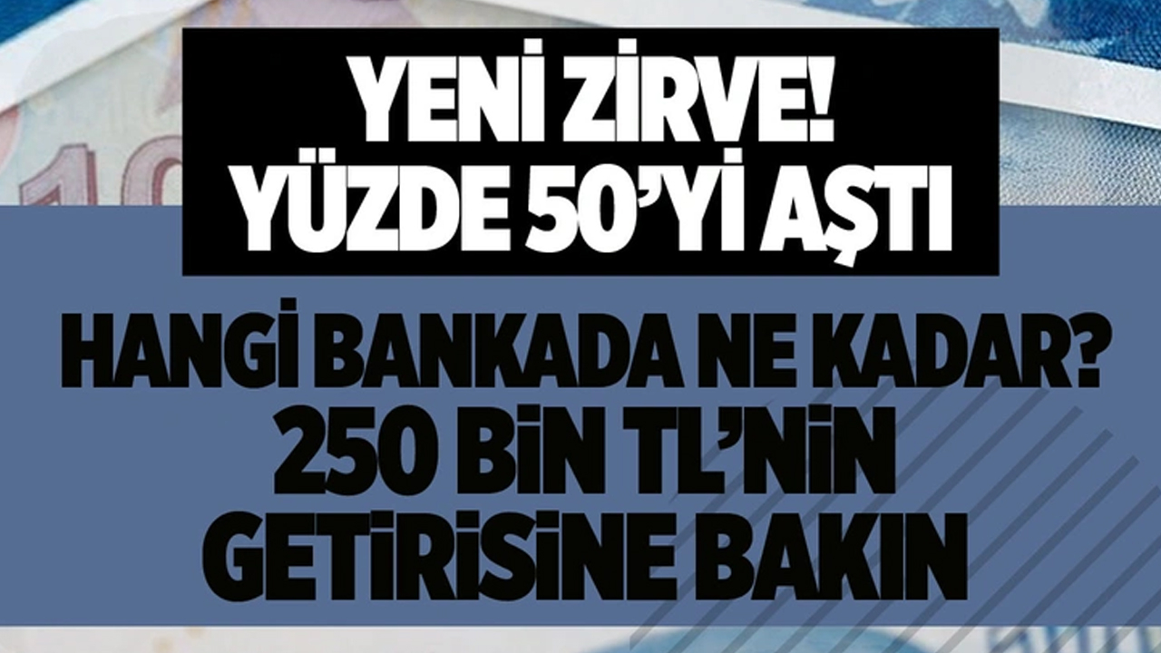 Mevduat faizlerinde yeni zirve! Yüzde 50'yi aştı, hangi bankada ne kadar, 250 bin TL, 500 bin TL getirisine bakın!