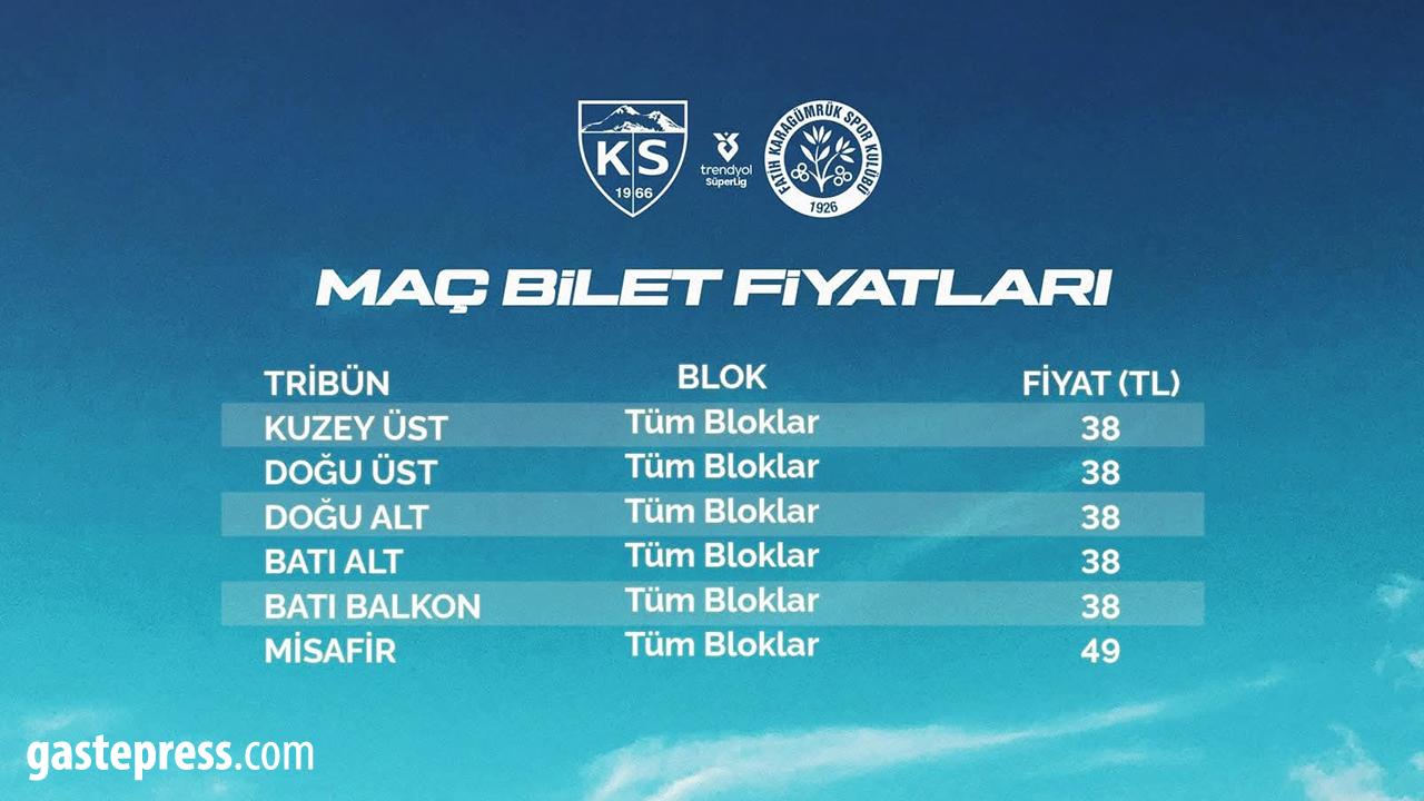 Kayserispor – Fatih Karagümrük Maçının Bilet Fiyatları Açıklandı!