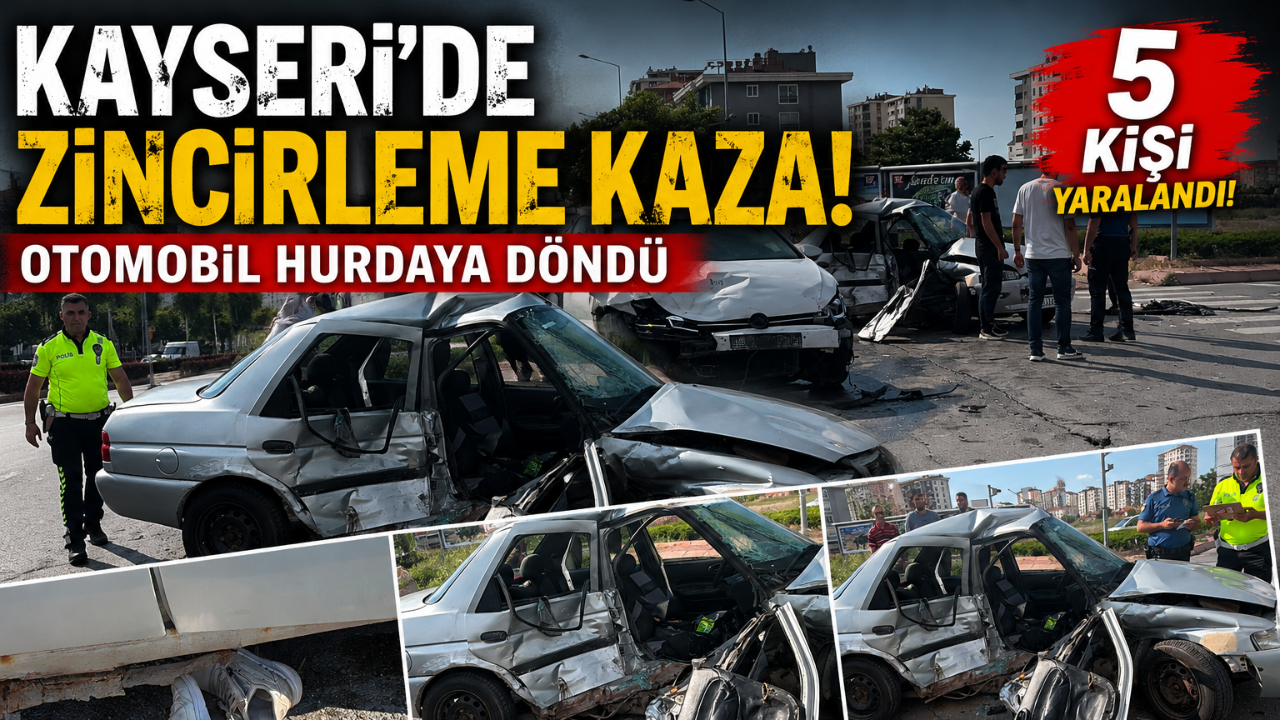 Kayseri’de Zincirleme Kaza: Otomobil Hurdaya Döndü, 5 Kişi Yaralandı!