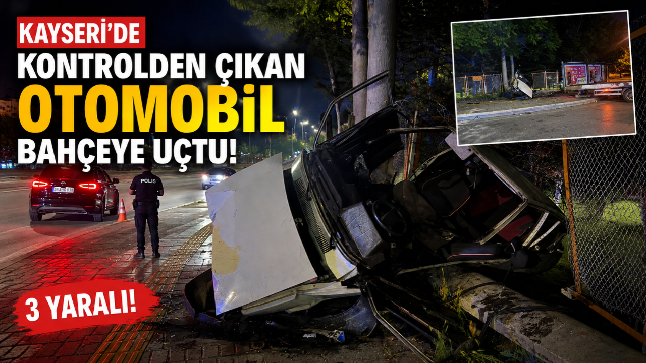 Kontrolden Çıkan Otomobil Tesis Bahçesine Uçtu: 3 Yaralı!